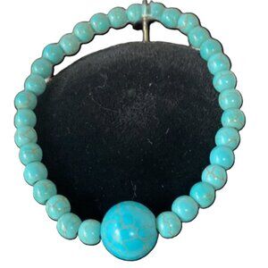 Turquoise Beaded Bracelet with Round Turquoise Accent One size fits most 7.5 in